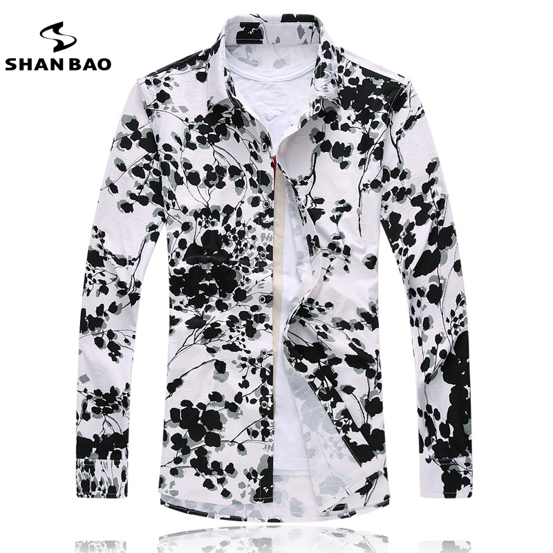 

Wholesale- High-quality Mercerized cotton shirt plus size 7XL men business casual long-sleeved shirt Slim printing shirt brand men clothes