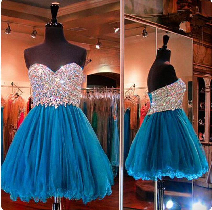 

Sparkling Prom Dresses Ball Gown Evening Gown Sweetheart Sleeveless Lace-up Back Top Quality Major Beading Party Dress vestidos festa, Royal blue