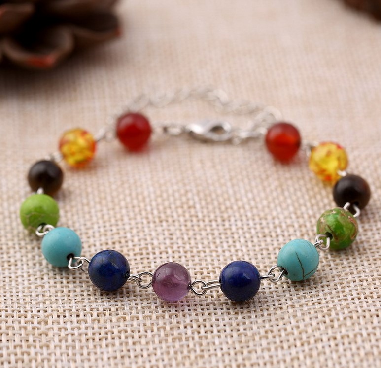 

7 chakra rosary bracelet, 8mm natural stone beaded hand chain yoga bracelet