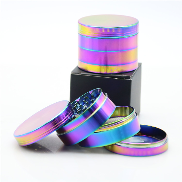 

Beautiful 40/50/52/63mm Rainbow Grinder 4 Parts Zinc Wholesale Tobacco Herb Grinders Smoking Crusher Grinder 10040C 10050C 10052C 10063C