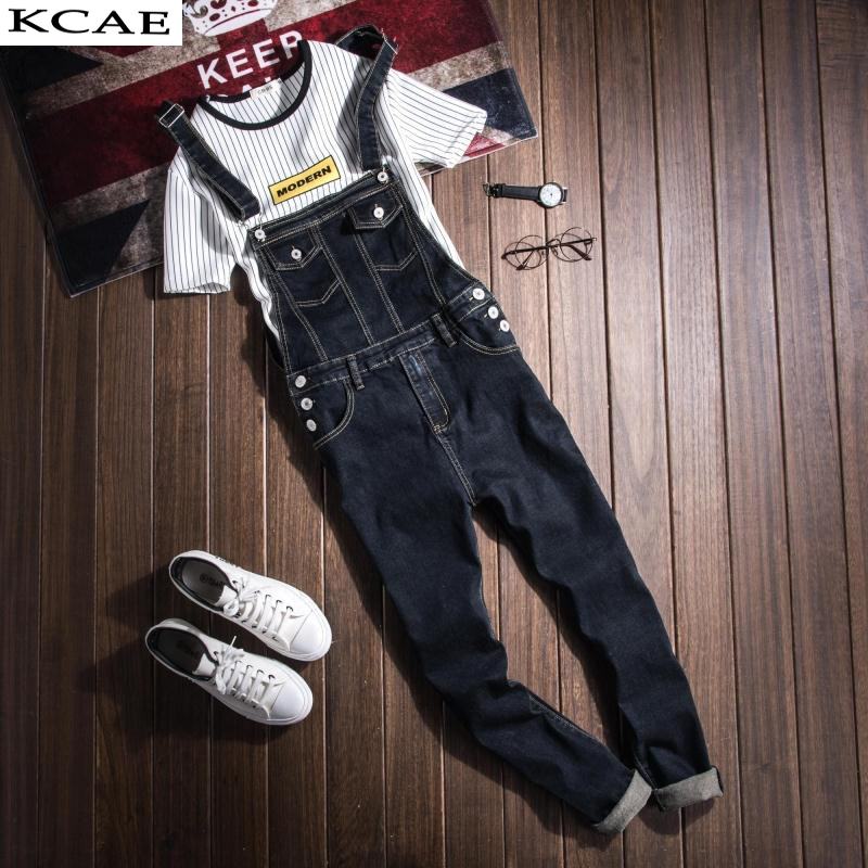 

Wholesale- Mens Denim Bib Overalls Vinatge Coverall Long Rompers Pants Casual Fashion Sexy Men' Torn Denim Jumpsuit With Suspenders, Picture color