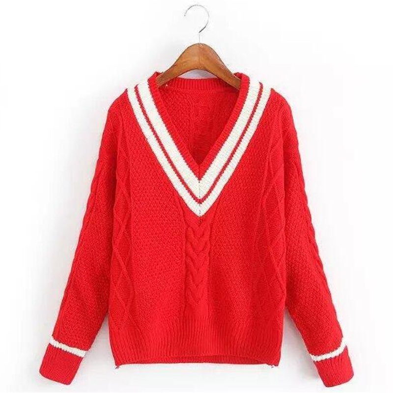 Nouveau Printemps Automne en Europe US Fashion Stripe VNeck Slim Casual Femmes Pull à manches longues Pull Crochet Twist bonne qualité Pull en ma