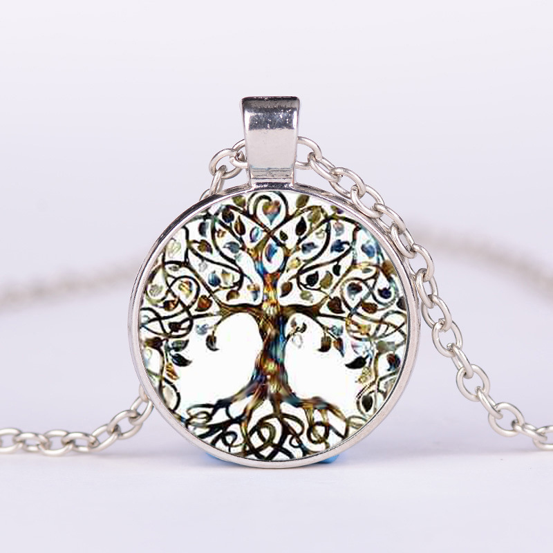 

Alloy Vintage Living Tree of Life Glass Cabochon With Natural Stone Bronze Chain Pendant Necklace Nice Jewelry Accessary