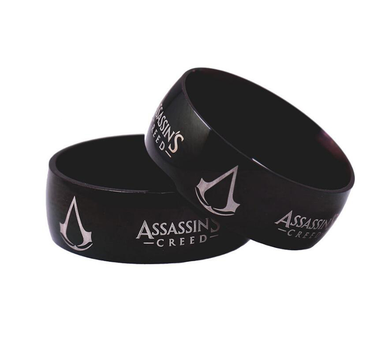 

8mm Mens Assassins Creed Black Titanium Stainless Steel Ring Band Size 6-13, Silver