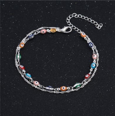 Handmade Devil Eye Ankle Chain S925 Sterling Silver Multi Layer Ankle Bracelets Gifts Barefoot Sandals Womens Anklet