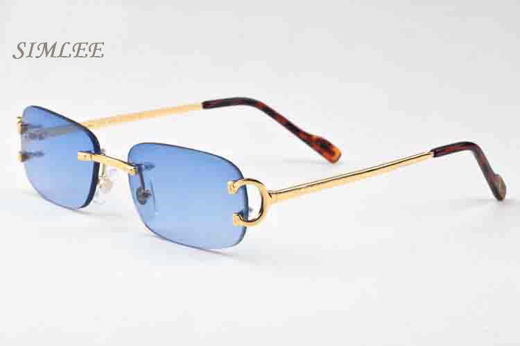 

2018 popular brand sunglasses rimless clear lens glasses retro women sunglasses gold silver metal frame buffalo horn glasses come with case