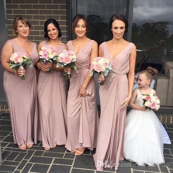 

2018 New Gorgeous Sexy Sheath Bridesmaid Dresses V Neck Sleeveless Floor Length Plus Size Maid Of Honor Party Gowns Wedding Guest Dress