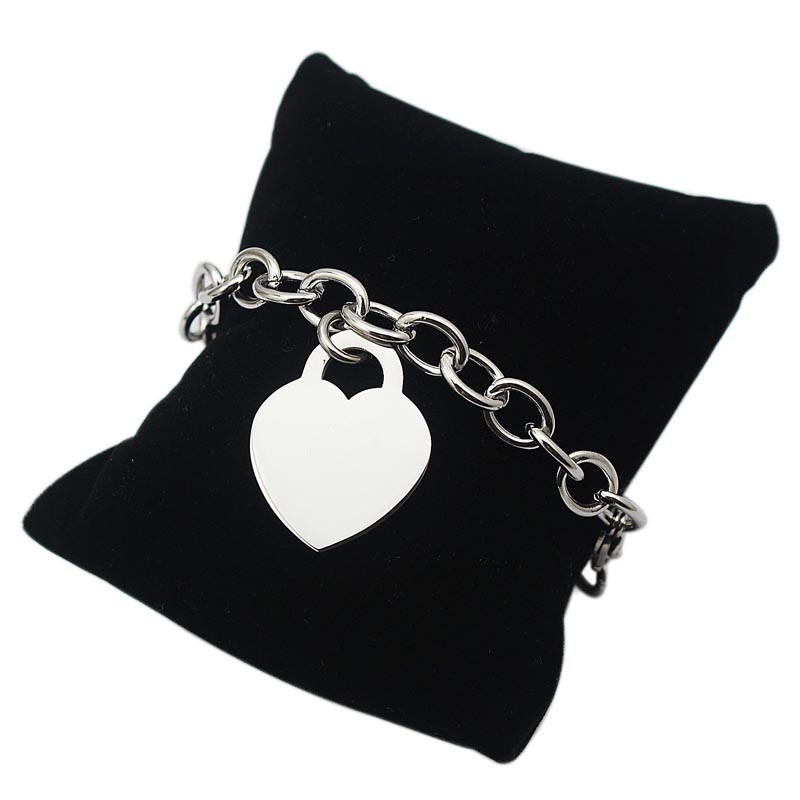 

Famous Brand Chain & Link Bracelets Love Heart Lock Link Chain Chunky Bracelets & Bangles For Women Men Can be Engrave Name on