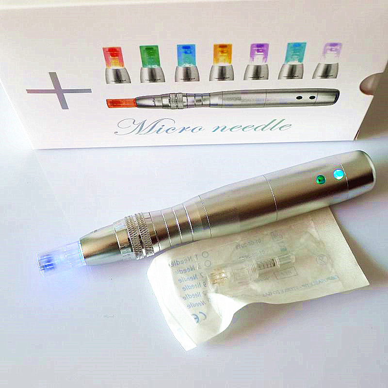 2017 newest derma pen with 7 colors led light skin rejuvenation 1 3 7 9 12 36 pins stainless micro electric derma roller auto dermapen-image-395359542