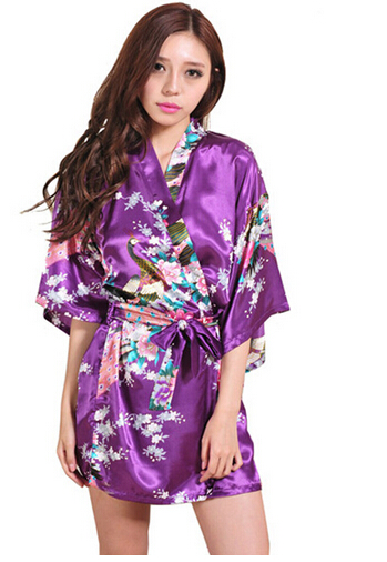 

Wholesale- 2015 Silk Bathrobe Women Satin Kimono Robes For Women Floral Robes Bridesmaids Long Kimono Robe Bride Silk Robe Dressing Gown