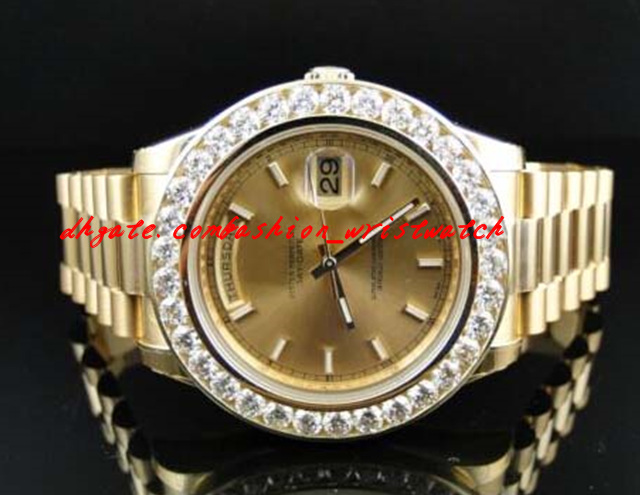 

Stainless Steel Bracelet New Mens 2 II Solid 18 kt 41MM Diamond Watch Gold Dial 8 Ct Automatic Mechanical MAN WATCH Wristwatch