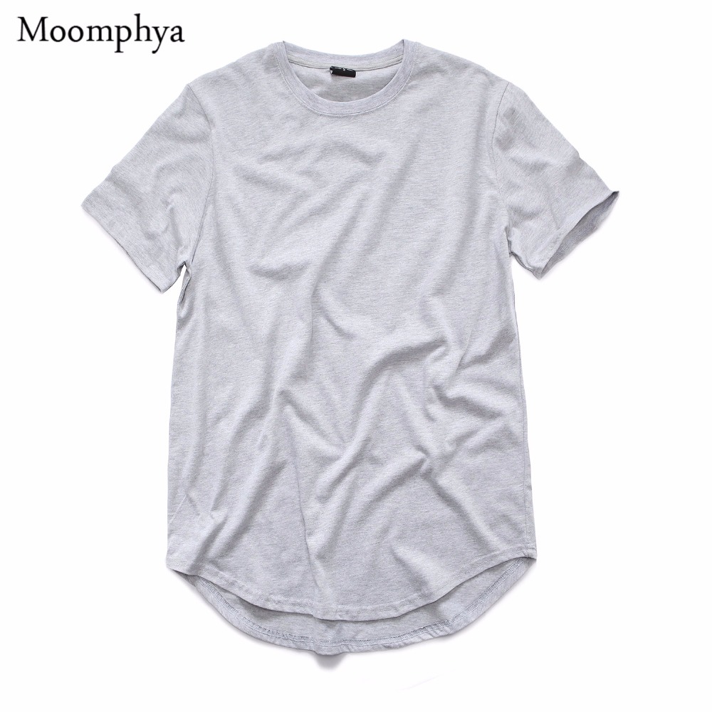 Wholesale- Moomphya Fashion Streetwear Men longline t shirt Short Sleeve Men Extended curve hem t shirt men hip hop t shirt US/EU oversize