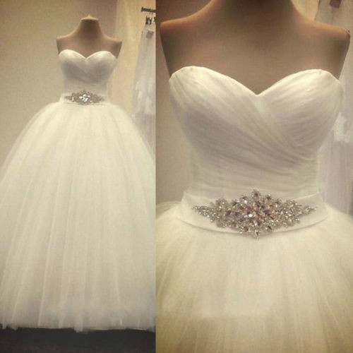 Livraison Gratuite 2017 Nouvelle Arrivée De Mariée Blanc/Ivoire Robe De Mariée Chérie Cristal Ceinture Longueur De Plancher Tulle Robe De Mariée