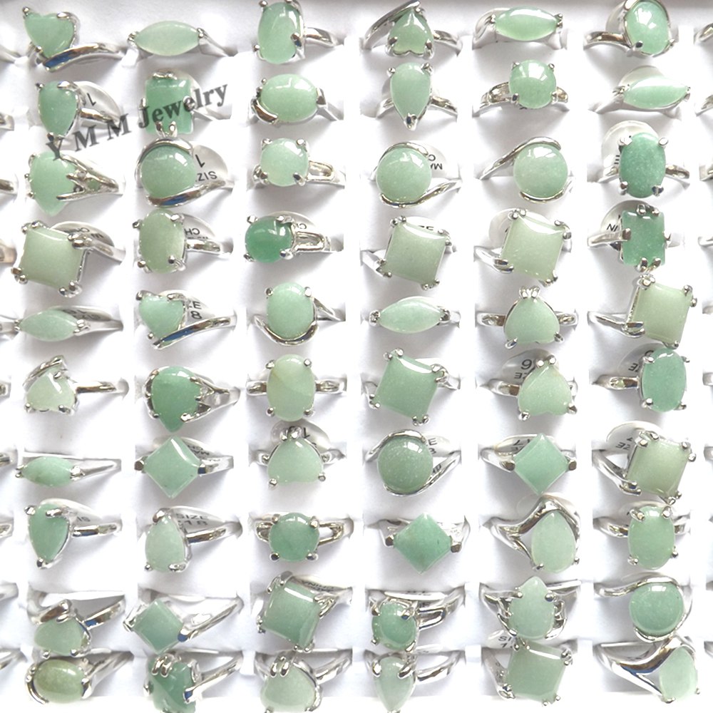 

50pcs Natural Green Jade Rings Mixed Size For Women Cheap Rings For Promotion