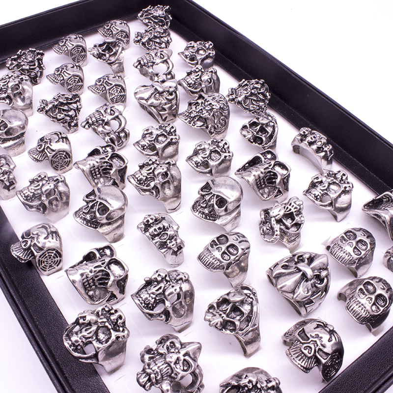 

50pcs Skull Skeleton Gothic Alloy Rings Wholesale Punk style rings for mens, Silver