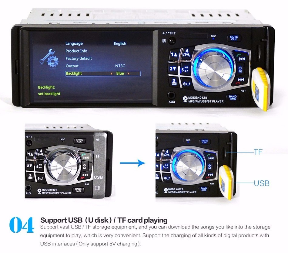 4012B Radio Car Mp4 Mp5 Player,1 Din HD 4.1 Inch Video Player With