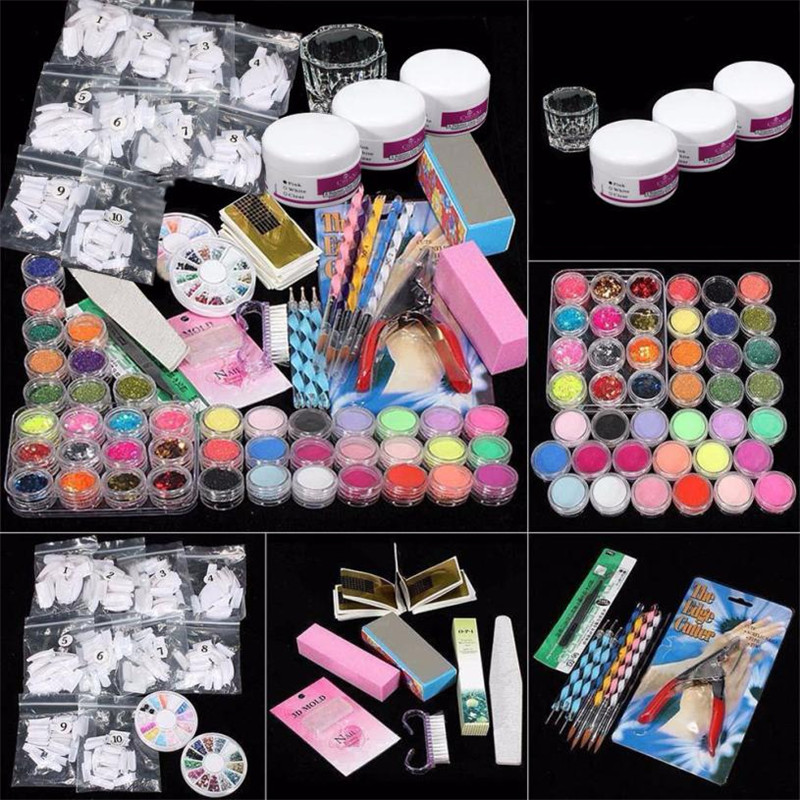 

Wholesale- 2017 New Arrival Hot 37 Professional Acrylic Glitter Color Powder French Nail Art Deco Tips Set for Women Beauty