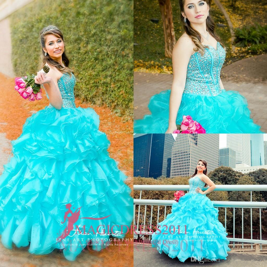 2021 Blue Quinceanera Dresses Floral Beaded Sweetheart Princess Ball Gown Sweet 16 Organza Pleated Princess Prom Dress Evening Gowns Cheap-image-203435166