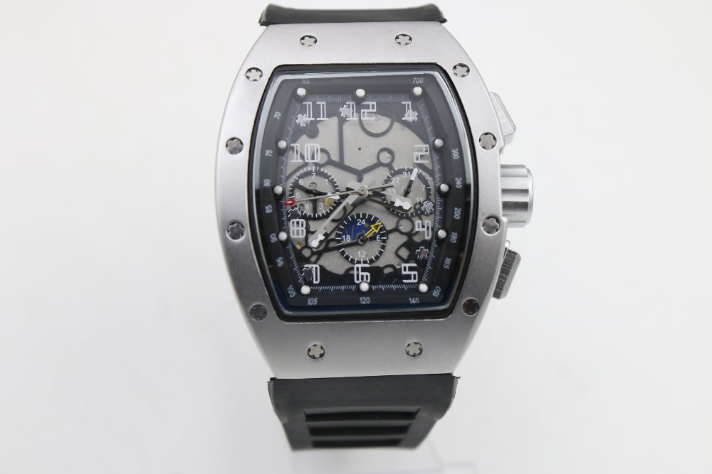 

high quality Man 011 watch BLACK rubber silver case big 43mm Automatic machinery Multifunction Six-pin multi-function