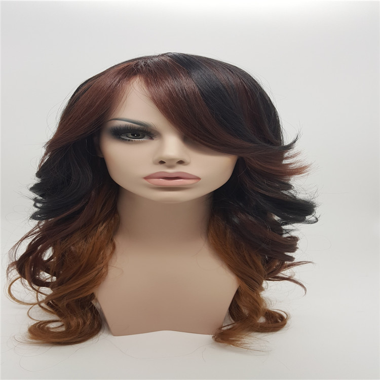 HWG1227 2018 New Fashion Style Black Blonde Long Wavy Wig With Bangs For White Women 100% Heat synthic Fiber Peruca Pruiken Peruk Curl24inch-image-397850149
