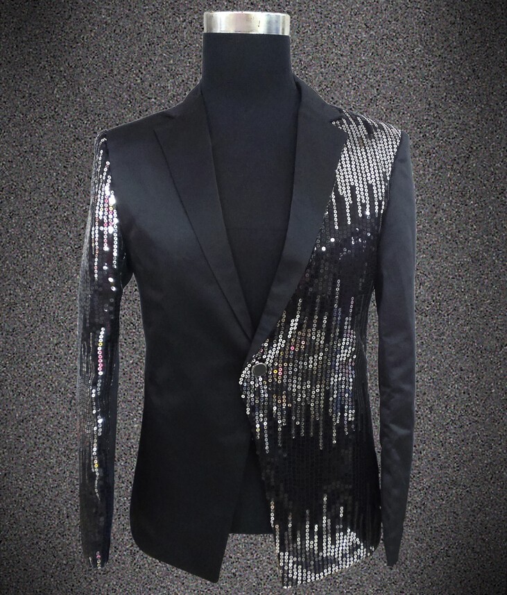 

Wholesale- Plus size sequins blazer male singer DJ formal dress the groom paillette costume Wedding Slim Fit Groom jacket For Men, Pic color
