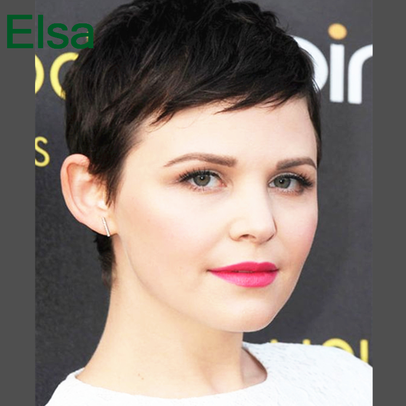 

Very Short Pixie Human Cut Hair Wigs Full machine made no Lace Front Brazilian Natural Black Human Chic HairWig, Natural color