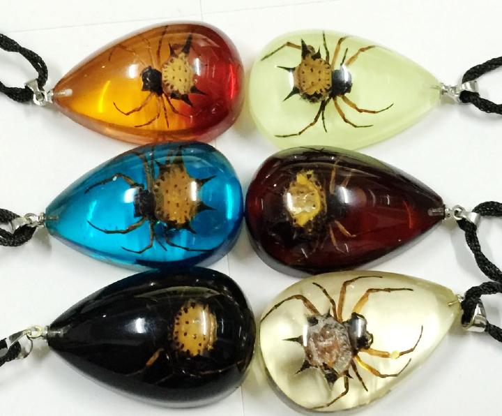 

FREE SHIPPING wholesale 24pc real insect spider mix spider pendant&necklace, Silver