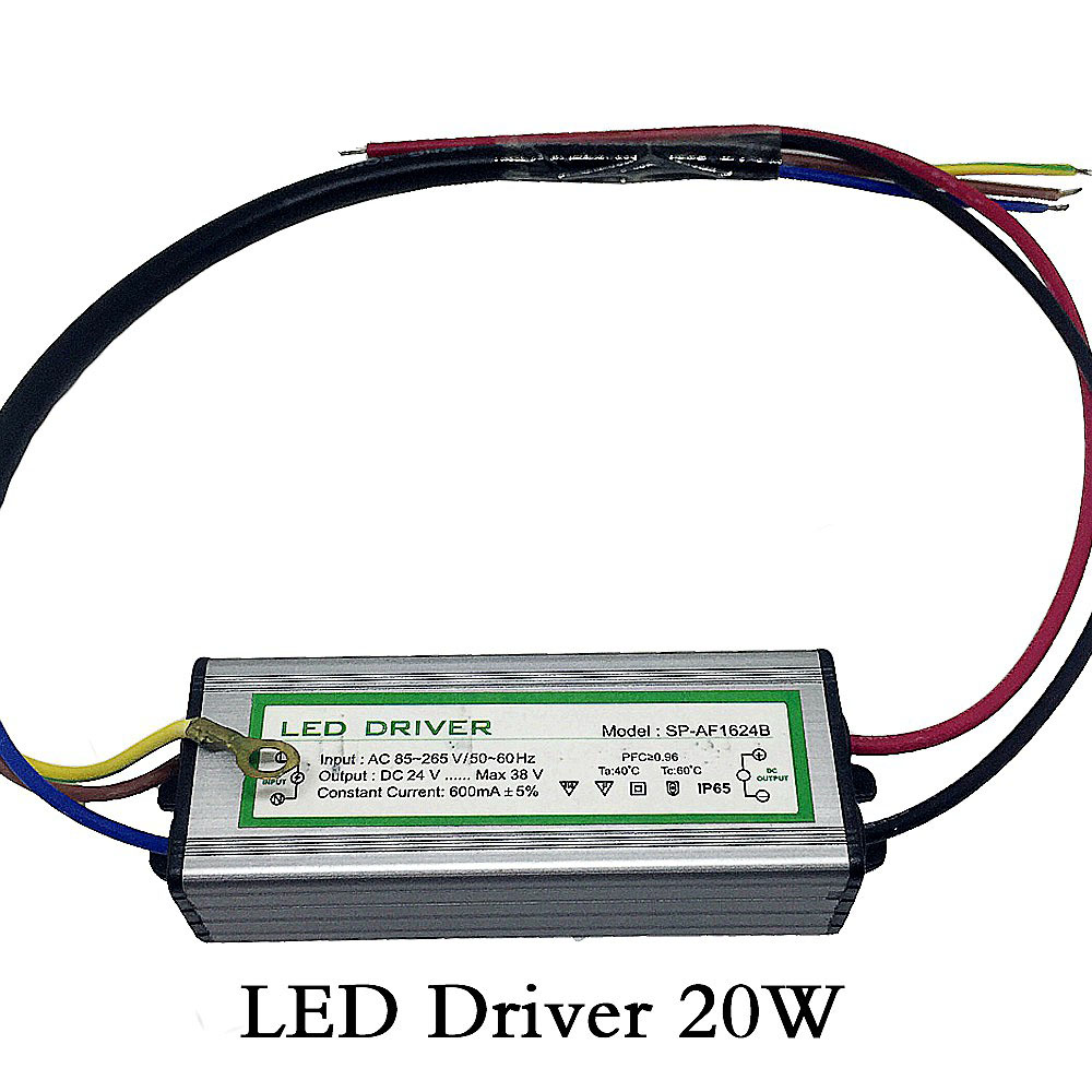

LED Driver 20W Lighting Transformer Waterproof IP65 Input AC85-265V Output DC 24-38V Constant Current 600ma Aluminum Safe High Quality