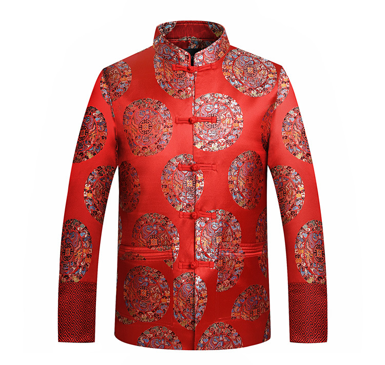

Wholesale- Tang Suit Jacket Chinese Traditional Clothes Dragon/Phoenix Embroidery Oriental Button Up Mandarin Collar Wedding Suit, Dragon and phoenix