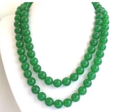 

Fashion Women's Natural 8mm Green Jade Round Gemstone Beads Necklace 50'' Long, Silver