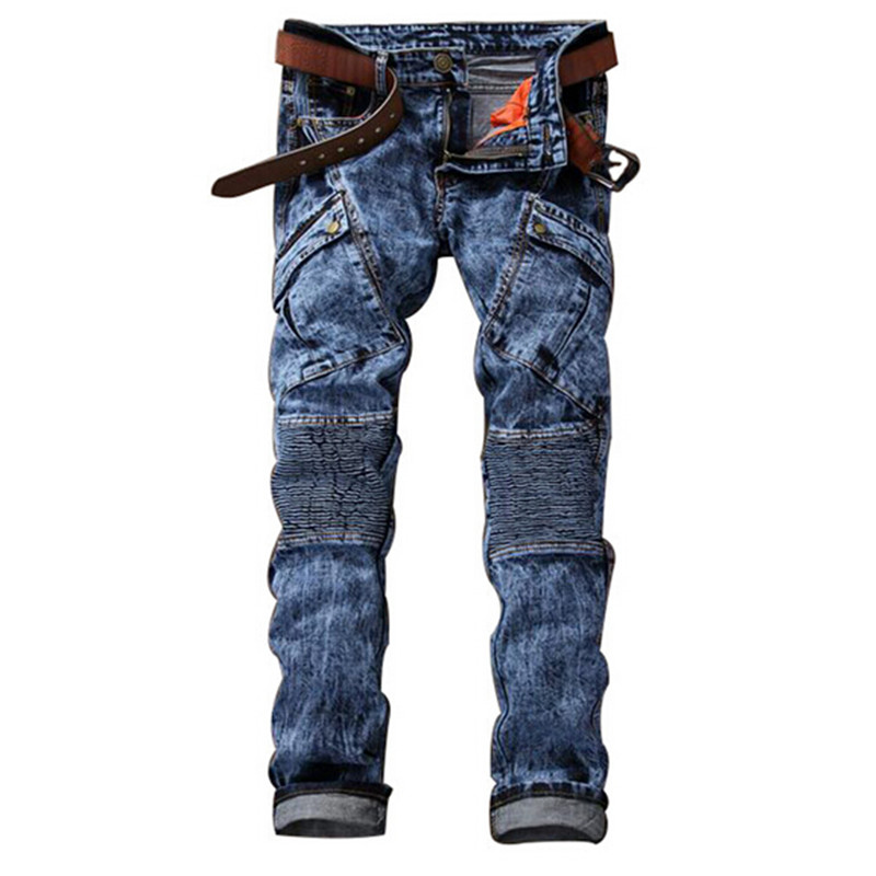 

Wholesale- Brand New 2016 America Style Jeans Mens Joggers Male Hot Jeans For Biker Jeans Men Casual Slim Straight Trousers Free Shipping, Blue