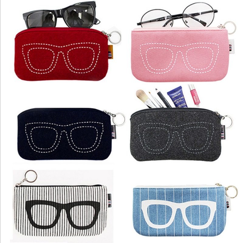 

100pcs Cosmetic Bags Wool Felt Cloth Eyeglass Case Women Sunglasses Boxes Children Zipper Makeup Bag, Red