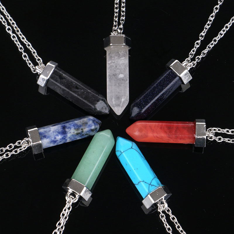 

Semi-precious Bullet Shape Natural Stone Pendant Real Amethyst Men Women Chakra Gem Quartz Crystal Necklaces Summer Jewelry