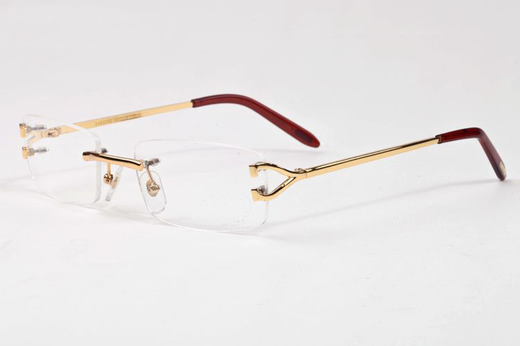 

Fashion buffalo horn sunglasses for men and women rimless frame clear lenses gold and silver metal sun glasses with original box