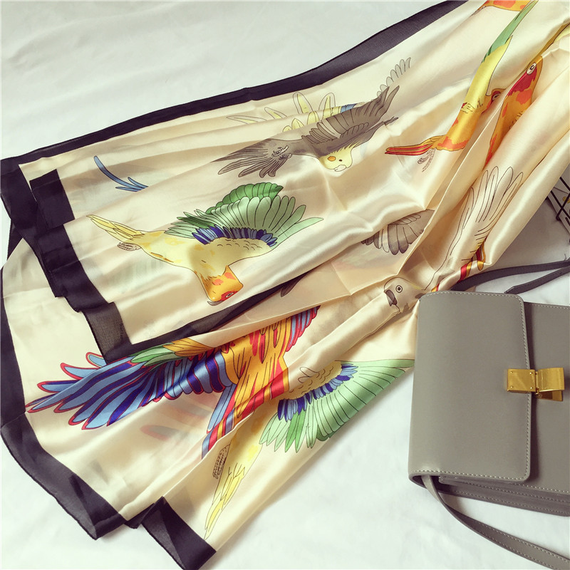 

Brand Bird Silk Scarf Fashion Women Soft Foulard Peacock Turkish Natural Twill Silk Shawls Scarves Female accessories 2017