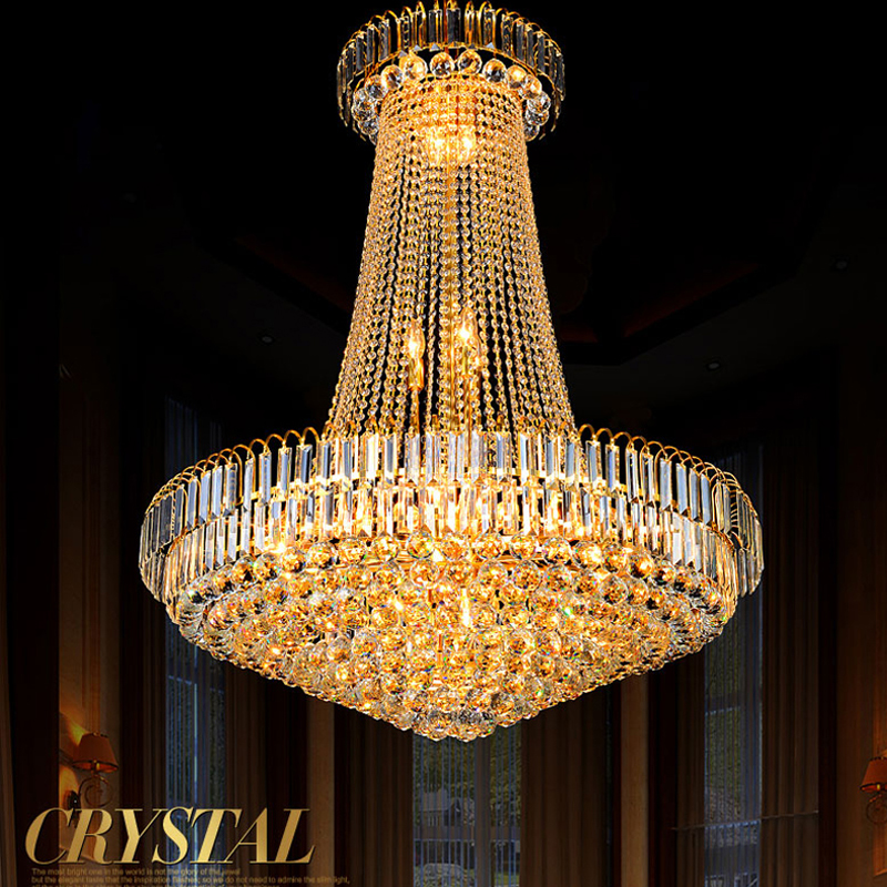 Luxury European Style Gold Crystal Chandelier Staircase lamp Living Room Restaurant Chandeliers Hotel VillaDuplex Building-image-401251346