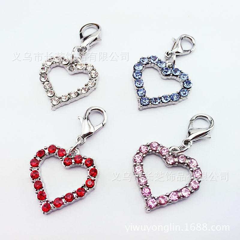 

Wholesale Dog Collar Charms Rhinestone Jewelry Pendant Tag Accessories Pet Necklace Charms Mixed Red Blue Pink Sliver Color