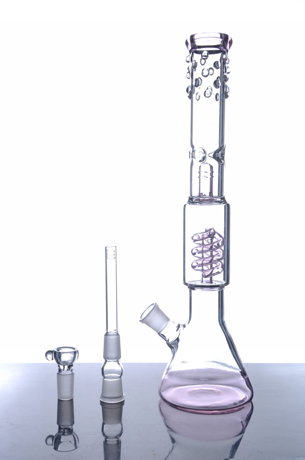 

Pink Coil Glass Bong Thick Straight Tube Glass Bong Helix Recycler Oil Rigs Glass Downstem Free Shipping