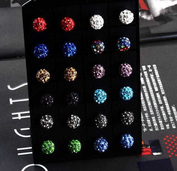 

mark 925 plating 925 Sterling Silver 6mm 8mm 10mm 12mm CZ Crystal disco ball Stud Earrings New Fashion Jewelry 96pairs/lot