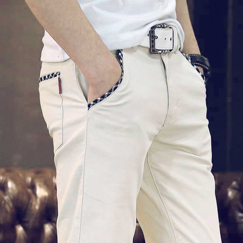 

Wholesale- Stretch Men's Slim Fit Casual Pants Flat Front Chinos 97% Cotton Hight Quality Long Trousers for Men Khaki Black 6 Colors, Dark blue