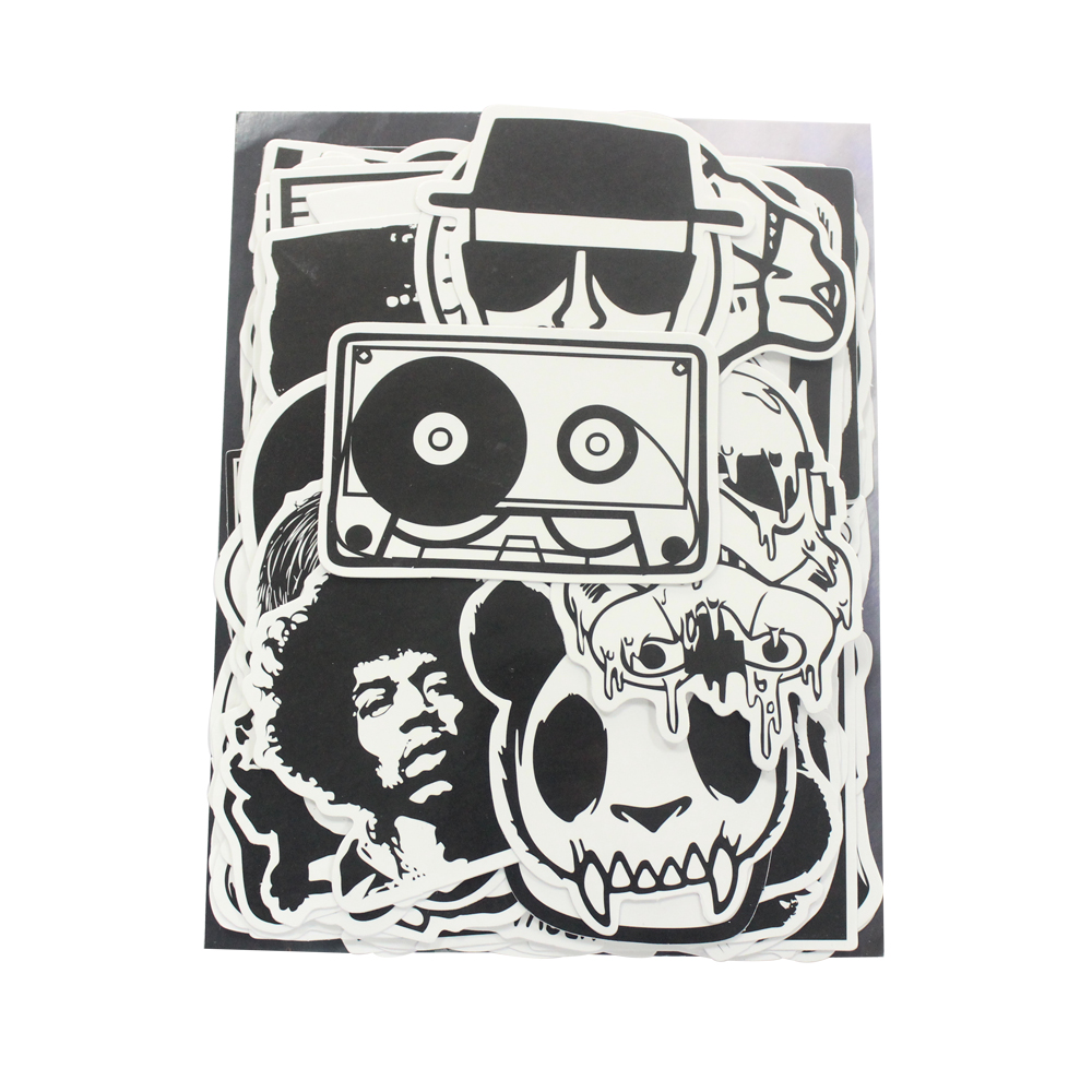 

100PCS Random Music Film Vintage Vinyl Skateboard Snowboard Guitar Travel Case Bicycle Sticker Lot Pack Decal Combo Black and White