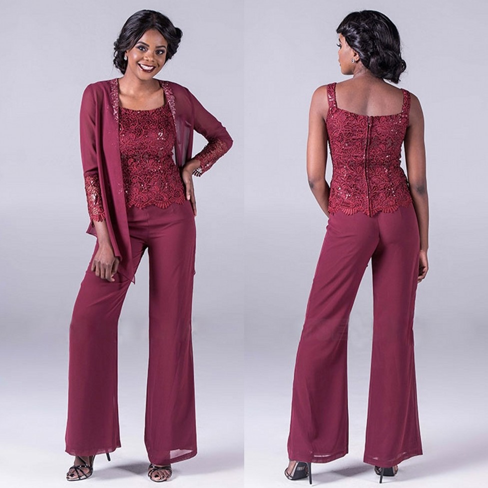 

New Arrival Lace Mother Of The Bride Pant Suits With Jackets Cheap Sequined Wedding Guest Dress Plus Size Chiffon Mothers Groom Dresses
