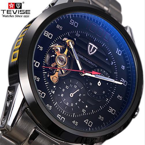 

Top Brand TEVISE Luxury Automatic Winding Watch Men Tourbillon Mechanical Watch Sport Military Relogio Automatico Masculino 2019, Black