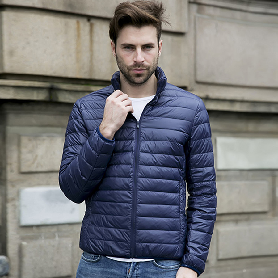 Wholesale- New Winter Jacket Men Parka Zipper Slim Thin Stand Collar Down Coat Men 10 Color Plus Size S-5XL Brand Clothing Down Jacket