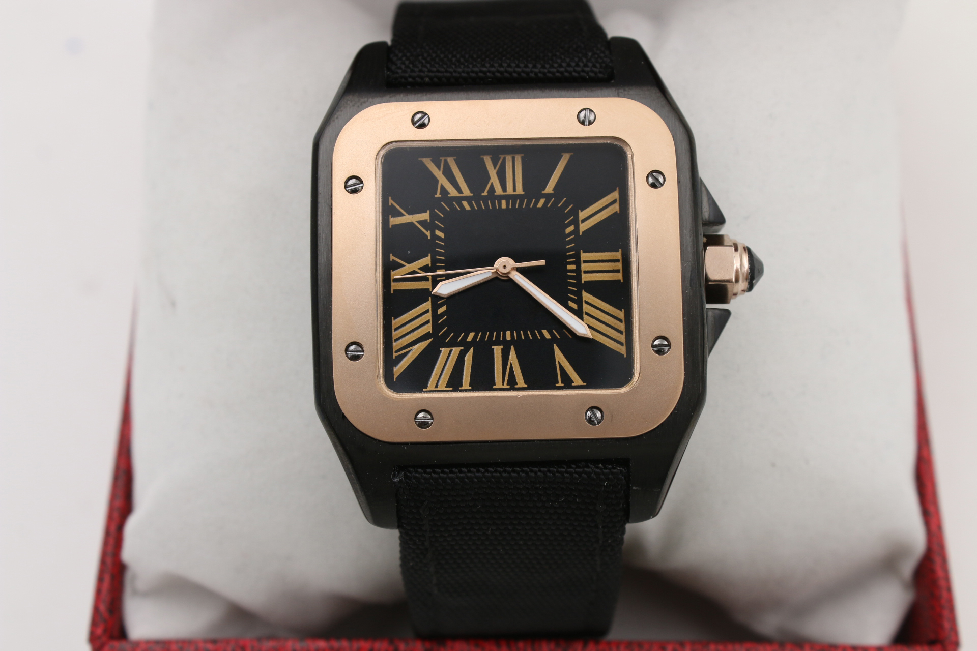 

High Quality Men Watch 41mm Automatic Movement Square Black Dial Leather Band