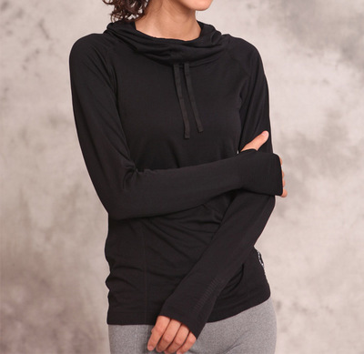 

Wholesale- Women fashion long sleeve hooded t shirts tees tops women dry quick exercise pullover bodybuilding undershirts women clothes, Black