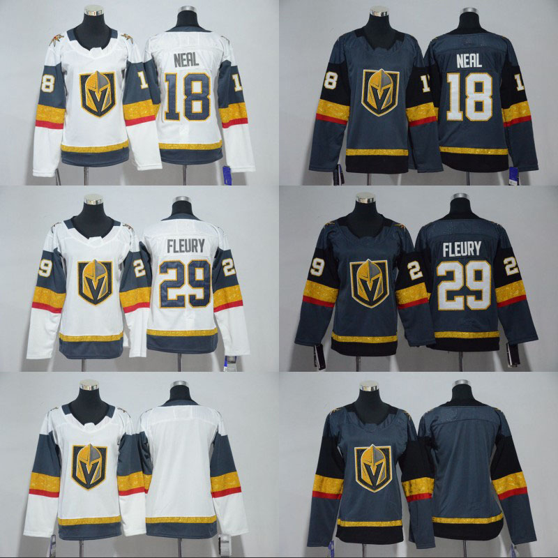 

Womens 2018 New Style Vegas Golden Knights 29 Marc-Andre Fleury 18 James Neal Blank High Quality Free Shipping Hockey Jerseys, 29 white