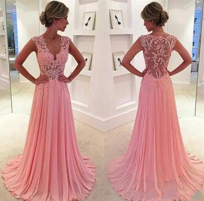 Robe en mousseline de soie rose Robe de soirée longue A-Line Sexy Col V-Col V creux Holless Ruché Ruchée Sans manches Robe de plage pour filles