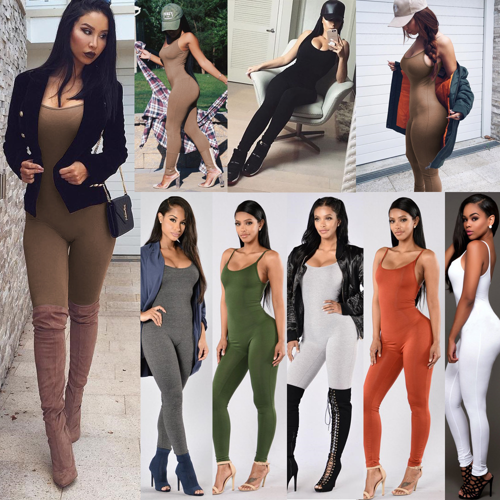 Wholesale- Candy Color Solid Basic Jumpsuits Women Skinny Bodycon Rompers Strapless Sexy Bodysuits-image-398198760