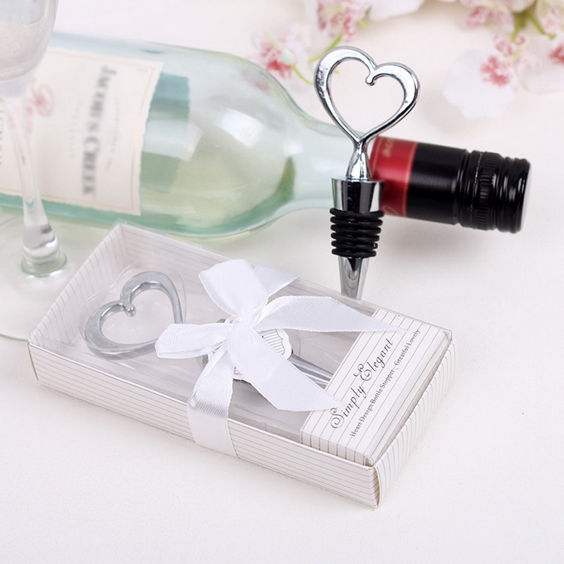 

Heart Shaped Wine Bottle Stopper Zinc Alloy Silver Wedding Favors Baby Shower Gifts Party Supplies Gift Bix Pakcaging